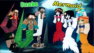 The Snake Love The Mermaid : Herobrine Brothers and Sadako Sisters :Monster School