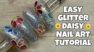 Easy Glittery Daisy Nail Tutorial