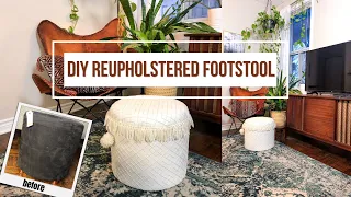 No Sew DIY Reupholstered Footstool