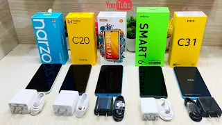 Narzo 50i Vs Realme C20 Vs Redmi 9A Vs Infinix Smart 6 Vs Poco C31|| Unboxing & Comparison||Price