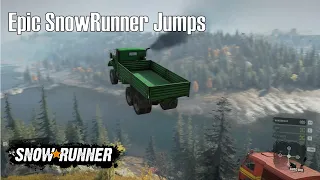 I jump 20 trucks off a cliff in SnowRunner, for science!