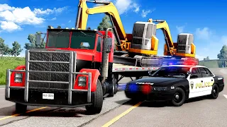 POLICE CHASE SEMI TRUCK & TRAILER! - BeamNG Drive Mods