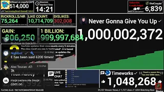 Never Gonna Give You Up reaches 1 billion views + chat reaction