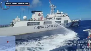 China Coast Guard ship fires water cannons against Philippine ship