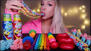 ASMR RAINBOW CANDY, SOUR SLOTHS, RAINBOW TWIZZLERS, NERD ROPE, WAX LIPS, SOUR FOAM CANDY MUKBANG