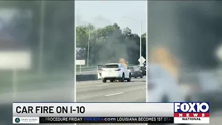 Car catches fire on I-10 in Mobile