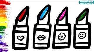 Lipstick Drawing, Painting, Colouring for Kids, Drawing for Kids, Rainbow Lipstick 💄, Drawing