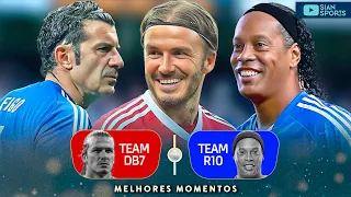 MEETING OF THE LEGENDS WITH RONALDINHO AND BECKHAM MAKING MAGIC PLAYS IN A MATCH IN ENGLAND