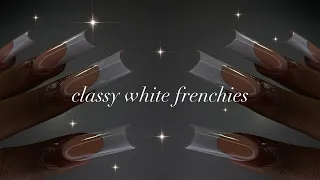 CLASSY WHITE FRENCHIES🕊️| polygel application + simple nail art!✨