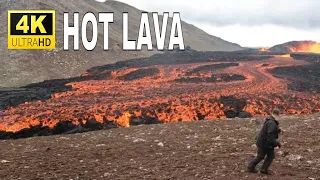Lava Avalanche. Volcanic Eruption in Iceland (4K) August 10, 2022.