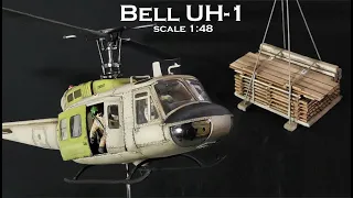 Bell UH 1 HUEY scale 1:48 transportiert Holzfracht / transports timber freight for my next diorama