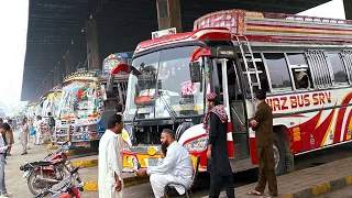 Faislabad  Pakistan  Biggest PK Buses  Stand || Beautiful  Pakistsni Buses Walking Tour 4k Uhd