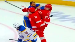 Jordan Greenway Ben Chiarot Moritz Seider Fight (FULL CLIP) Red Wings vs Sabres | NHL Highlights