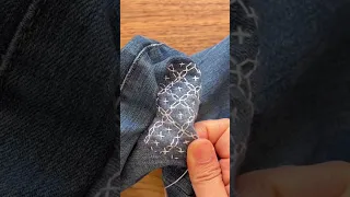 Denim jeans visible mending with Sashiko #stitch  #repair #sashiko #shorts #embroidery