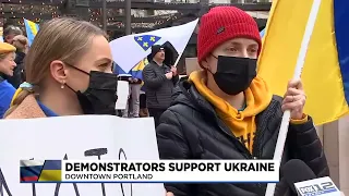 Ukrainians join rally for peace in Portland as local aid teams arrive abroad