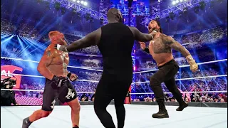 Omos lose the control and attacks everyone, WWE 2022 Omos vs Brock Lesnar vs Roman Reigns