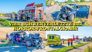 [SCHLIMMER FRONTALCRASH] ZWEI RETTUNGSHELIS IM EINSATZ | - Massive Zerstörung - | 4 Schwerverletzte