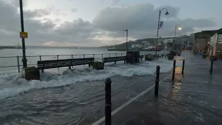 St Ives Harbour Front Underwater During Storm Surge.