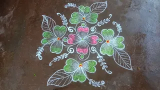 Margazhi kolam -32🌺 Dhanurmasam easy flower rangoli //Newyear poo kolam //Latha kolam