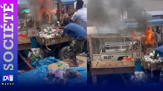 Marché central de Kaolack: Un véhicule de la police incendié par de jeunes manifestants