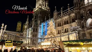 Winter Wonderland Munich Christmas Market 🎄✨ Snow Walk & Illuminations - 4K HDR