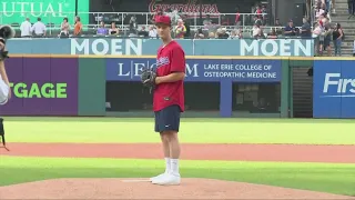 WATCH: St. Ignatius baseball player who survived stroke throws out first pitch at Guardians game