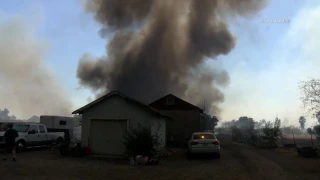 Large Veg Fire With Homes and Livestock Threat / Jurupa Valley RAW FOOTAGE