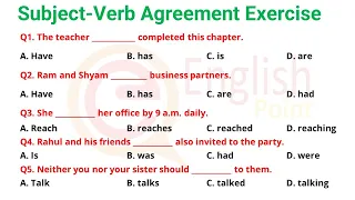 Subject-Verb Agreement Exercise  | Most Important MCQs