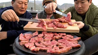 숯불 초벌한 솥뚜껑 한우 꽃갈비살!! (Charcoal grilled HANWOO Korean Beef ribs) 요리&먹방!! - Mukbang eating show