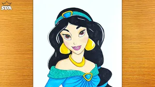 How to Draw Princess Jasmine | Disney Aladdin | Colored Pencil Sketch