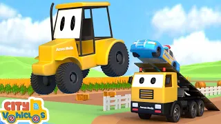 farm tractor and construction vehicle plant grass - Tractor, harvester and dump truck for kids