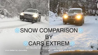 SNOW COMPARISON: 2010 BMW X6 xDrive40d E71 VS 2004 BMW X3 3.0D E83 | 20% INCLINE | DSC OFF | xDrive