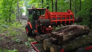 694 Grappling Logs. Kubota LX2610 Tractor. Homestead Grapple. Target Range Build Part 11.   4K