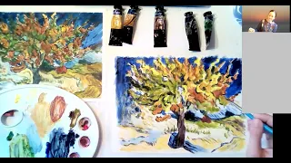 'The Mulberry Tree in Autumn' by Vincent Van Gogh [lesson recording] painting in acrylic paints