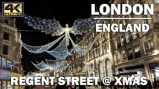 Christmas Walk 🎅🏼on Regent Street 🎄, London England [4K]