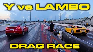 Y vs LAMBO * FIRST Tesla Model Y Performance down the 1/4 Mile * VS Lamborghini Murciélago