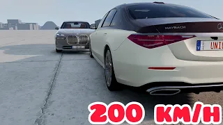 BMW i7/7 Series G70 vs Mercedes-Maybach S650 W223 💥 200 km/h 💥 BeamNG.drive small overlap CRASH test