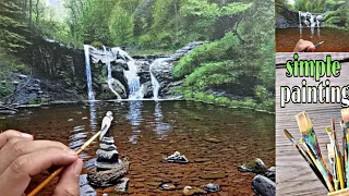 Shallow river acrylic painting Time-lapse painting tutorial for beginners