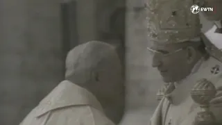 Pope John Paul I is greeted by Cardinal Karol Wojtyla, who would succeed him as Pope John Paul II