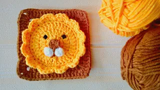 Lion Granny Square Crochet | Granny Square Crochet Tutorial