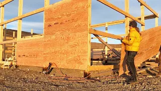 Building a POLE BARN | Trusses are finished and we've begun sheeting the barn