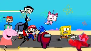 Everyone is trying to get the pizza from Spongebob and Turning Red