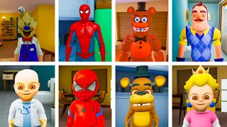 Spider-Man VS Fnaf VS Hello Neighbor VS Ice Scream VS The Baby In Yellow!