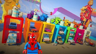 GTA V CARS LEGO POLICE CARS, AMBULANCE, FIRE TRUCK WITH SPIDERMAN AND BUGS BUNNY FUNNY DRIVE E.P - 7