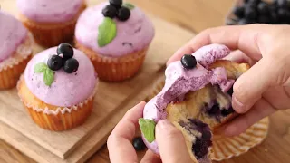 [Sub]Fluffy Blueberry Marshmallow Cupcakes｜HidaMari Cooking