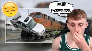 Reacting to Trains Crashing into Cars Compilation...