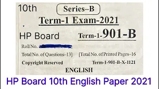 HP Board 10th Class English(अंग्रेज़ी) Question Paper 2021 Term-1 Series-B | #indianexamsstudy