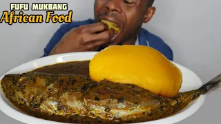 Asmr Starch Fufu And Peanut butter Soup With Bitterleaf And Giant Fish Mukbang