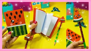 طريقة عمل نوت بوك بحجم متوسط  كيوت جداً 📚 🍉وتزيين قلم البطيخ✏️ 🍉🍉