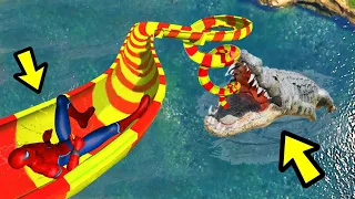 GTA 5 CROCODILE  Water Slides SPIDERMAN  - WATER RAGDOLLS (Euphoria Ragdolls) ep.10